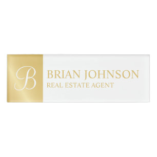 White and Gold Personalised Monogram and Name Tag
