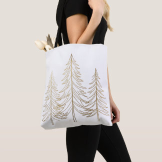White and Gold Pine Tree Christmas , Minimalist Tote Bag