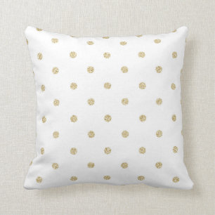 White and Gold Polka Dot Pattern Cushion
