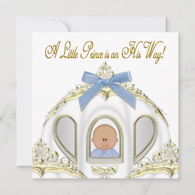White and Gold Prince African American Baby Shower Invitation (Front)