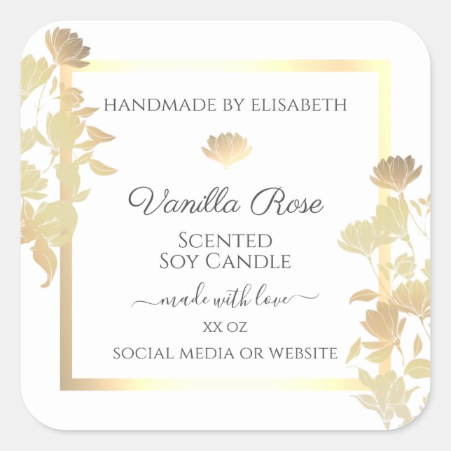 White and Gold Product Packaging Labels Floral (Front)