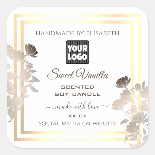 White and Gold Product Packaging Labels with Logo (Front)