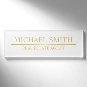 White and Gold Professional Personalised Name Tag