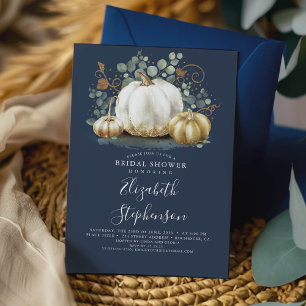 White and Gold Pumpkins Fall Bridal Shower Invitat Invitation