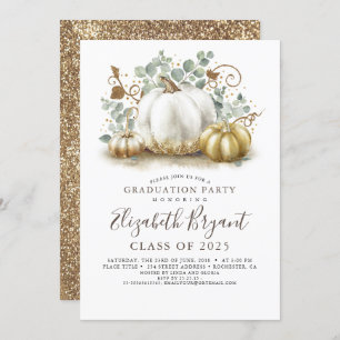 White and Gold Pumpkins Fall Harvest Graduation Invitation