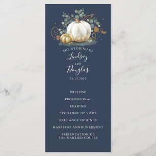 White and Gold Pumpkins Fall Wedding Programs