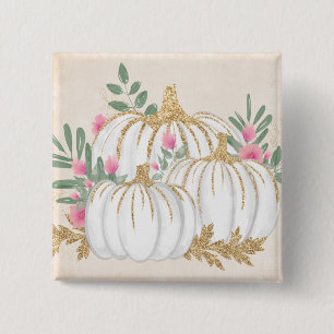 White and Gold Pumpkins Watercolor 15 Cm Square Badge