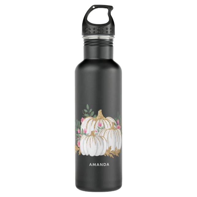 White and Gold Pumpkins Watercolor 710 Ml Water Bottle (Front)