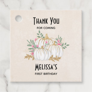 White and Gold Pumpkins Watercolor Birthday Favour Tags
