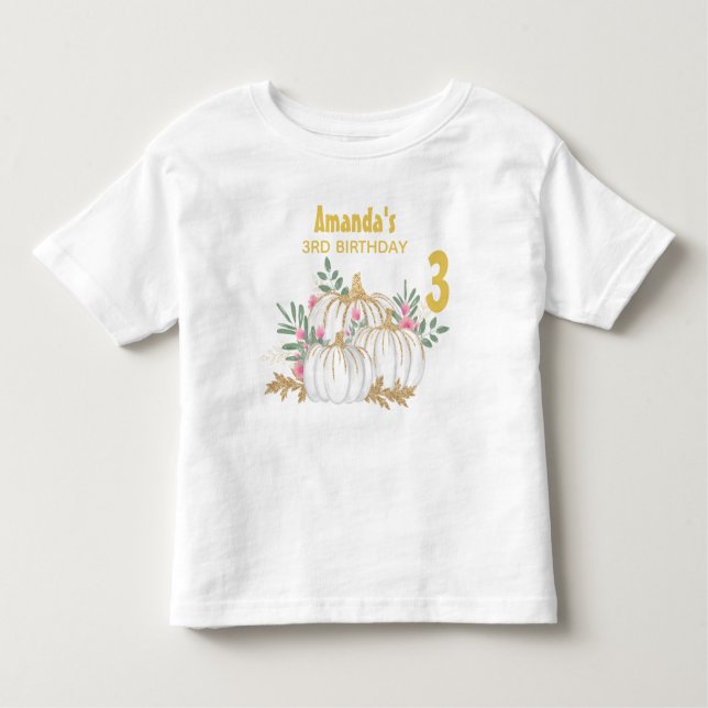 White and Gold Pumpkins Watercolor Birthday Toddler T-Shirt (Front)