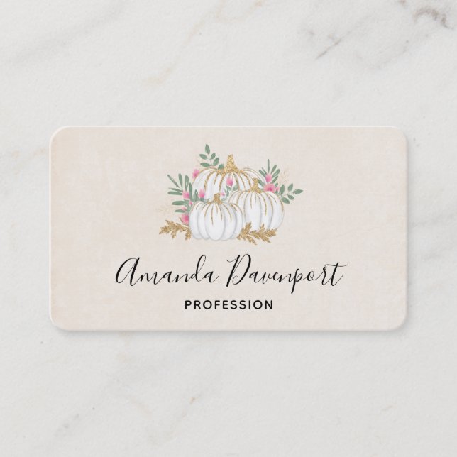 White and Gold Pumpkins Watercolor Business Card (Front)
