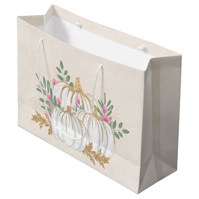 White and Gold Pumpkins Watercolor Large Gift Bag (Front Angled)