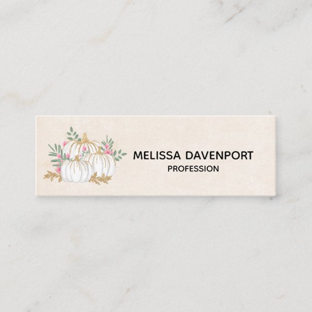 White and Gold Pumpkins Watercolor Mini Business Card (Front)