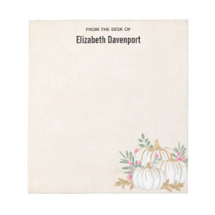 White and Gold Pumpkins Watercolor Notepad