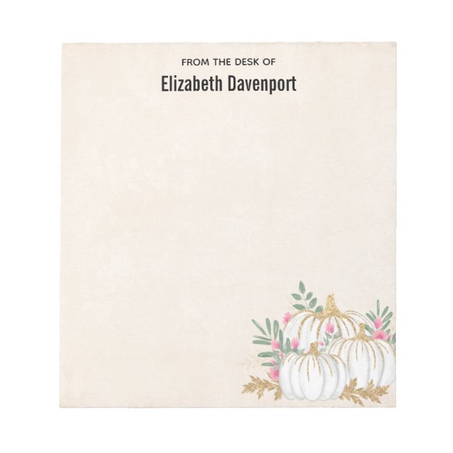 White and Gold Pumpkins Watercolor Notepad (Front)