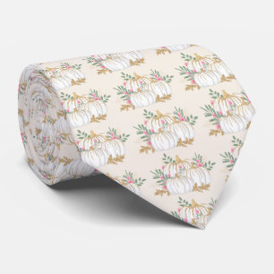 White and Gold Pumpkins Watercolor Pattern Tie
