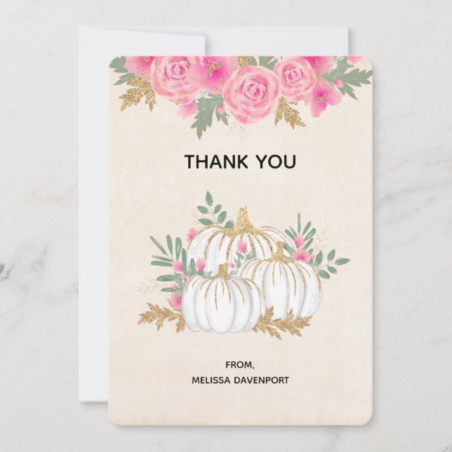  White and Gold Pumpkins Watercolor Thank You (Front)