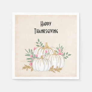 White and Gold Pumpkins Watercolor Thanksgiving Napkin