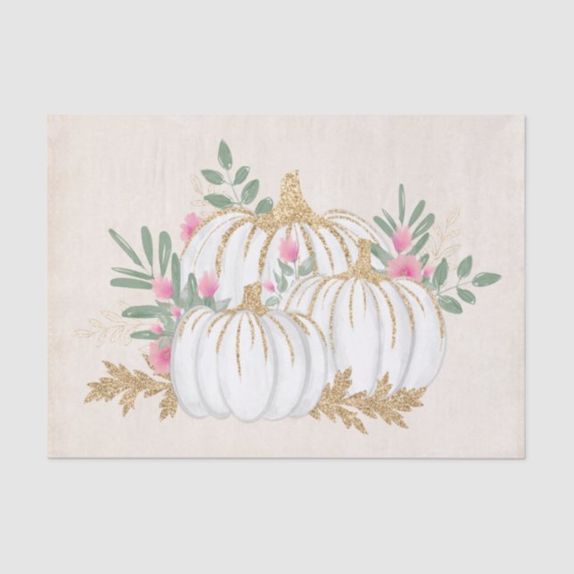 White and Gold Pumpkins Watercolor Tissue Paper (Front)
