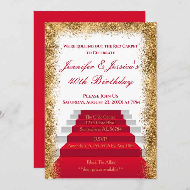 White and Gold Red Carpet Birthday Invitation (Front/Back)