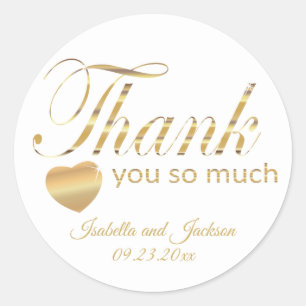 White and Gold Script Design - Thank You Classic Round Sticker