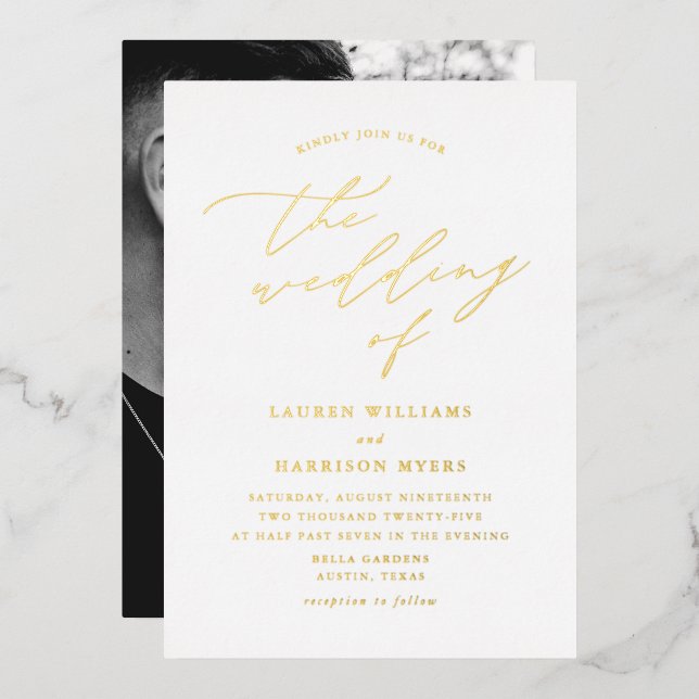 White and Gold Script Photo Wedding (Front/Back)