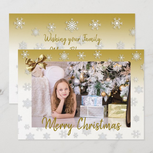 White and Gold Snowflakes Elegant Christmas Card (Front/Back)