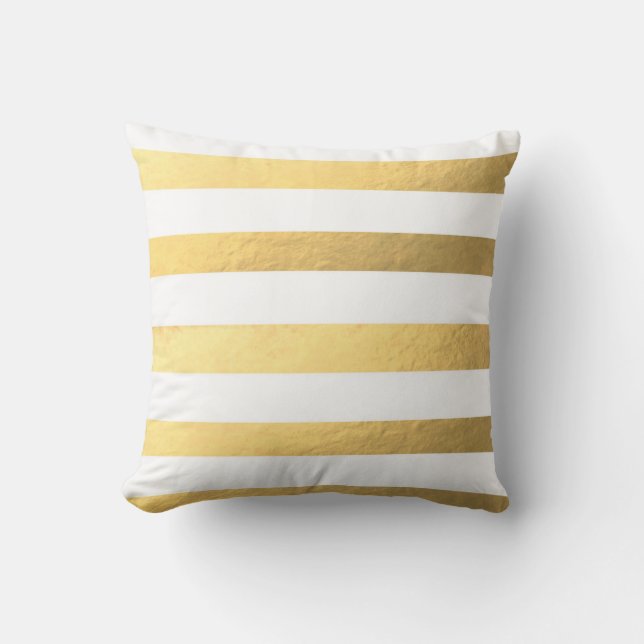 White and Gold Striped Pillow (Front)