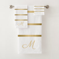 White and gold stripes pattern bath towel set