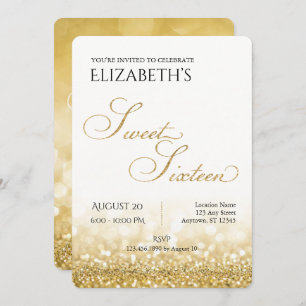 White and Gold Sweet Sixteen Birthday Invitation