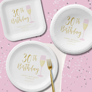 White and gold Thirty 30th birthday lettering Paper Plate