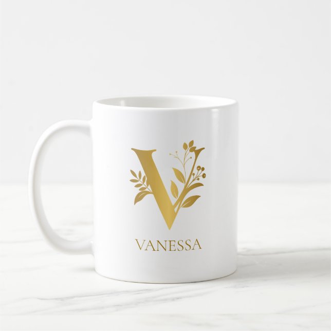 White And Gold Typography Monogram Name Coffee Mug (Left)