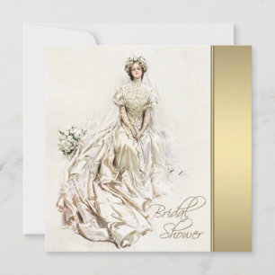 White and Gold Vintage Bridal Shower Invitation