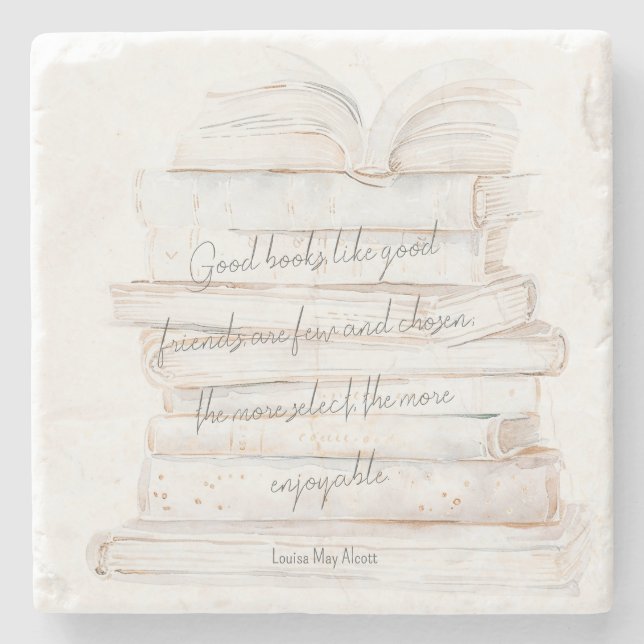 White and Gold Watercolor Friendship & Books Quote Stone Coaster (Front)