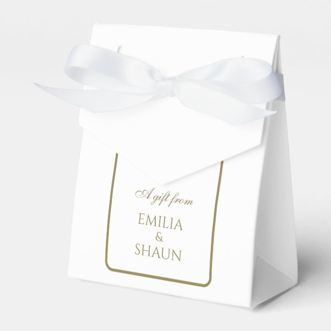 White and Gold Wedding Favour Box with Bow (Front Side)