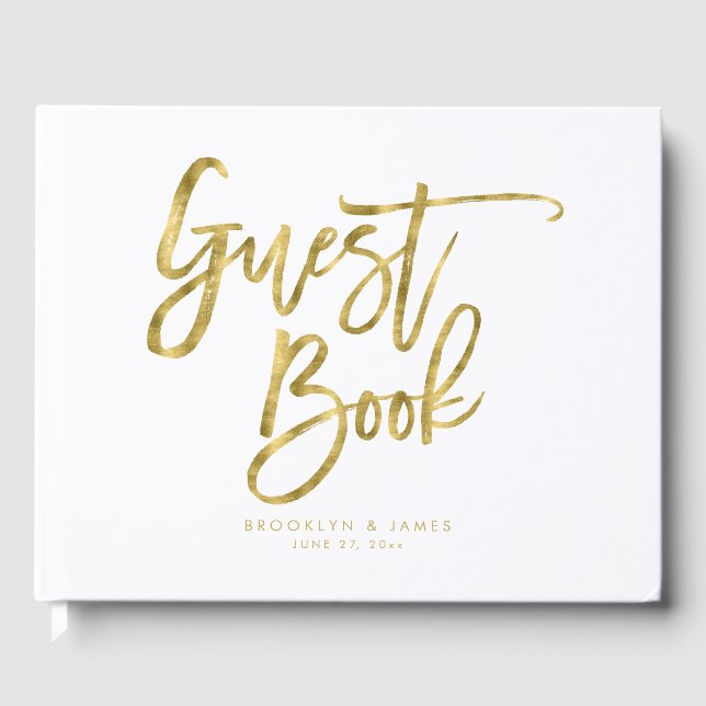 White And Gold Wedding Guest Book (Front)