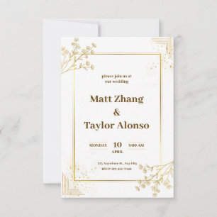 White and gold wedding invitation