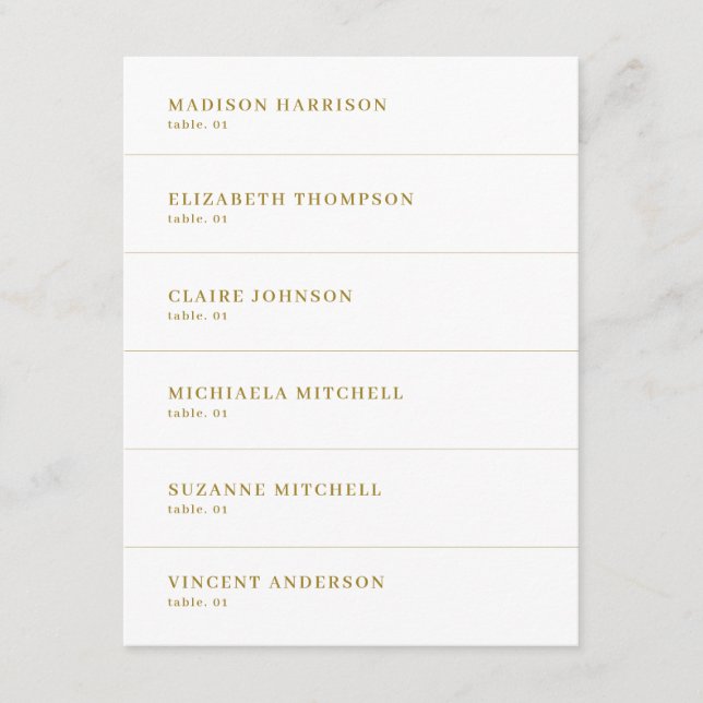 White and Gold Wedding Place Name Card (Front)