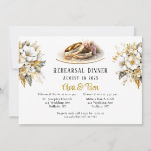 White and Gold Wedding Rings Rehearsal Dinner Invitation