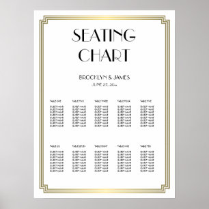 White And Gold Wedding Seating Chart Poster 18x24