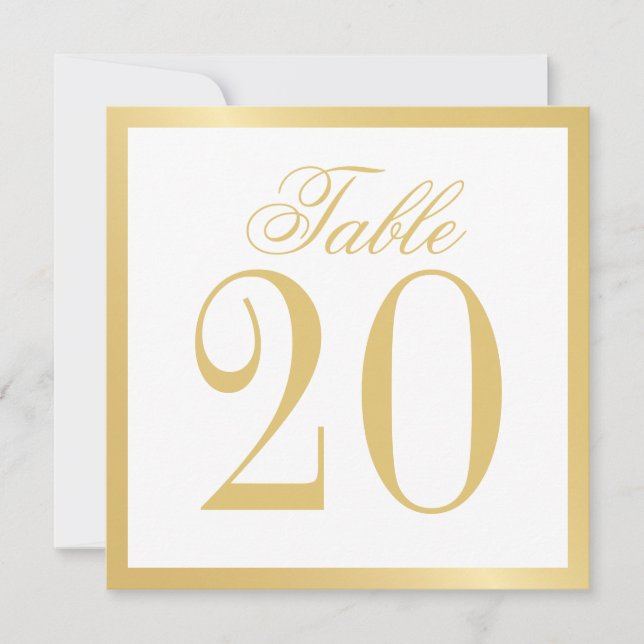 White and Gold Wedding Square Table Number Card (Front)
