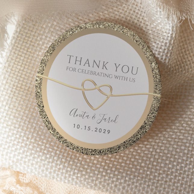White and Gold Wedding Thank You Classic Round Sticker (Creator Uploaded)