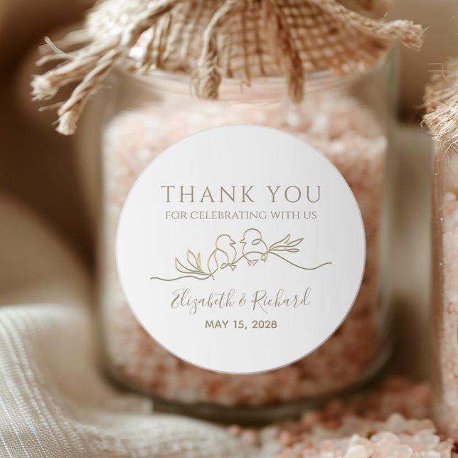White and Gold Wedding Thank You Favour Classic Round Sticker (Creator Uploaded)
