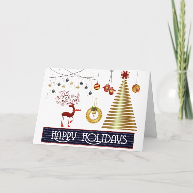 White and Golden Ball With Snow Merry Christmas Holiday Card (Front)