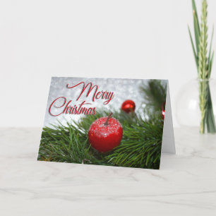 White and Golden Ball With Snow Merry Christmas Holiday Card