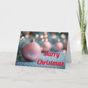 White and Golden Ball With Snow Merry Christmas Holiday Card