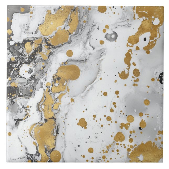 White And Golden Cosy Christmas  Ceramic Tile (Front)