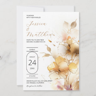 White and Golden Flowers Wedding Invitation