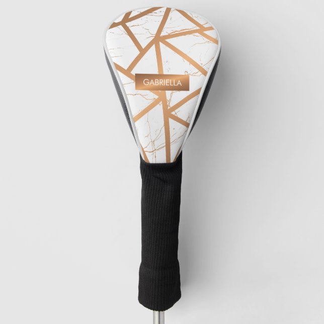 White and Golden Marble Golf Head Cover (Front)