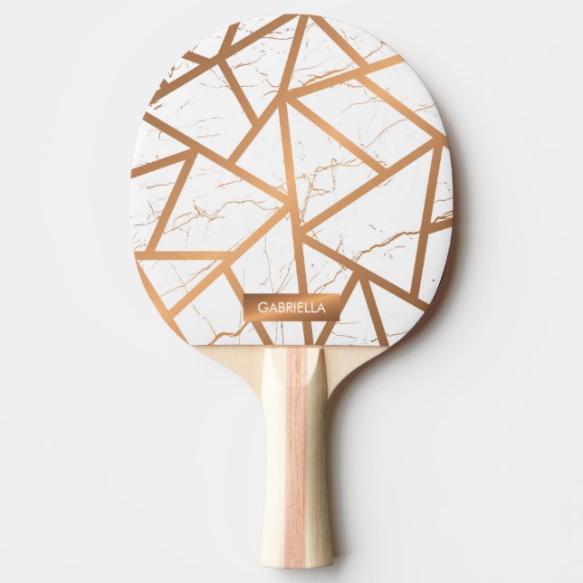 White and Golden Marble Ping Pong Paddle (Front)
